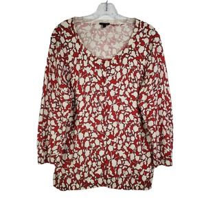 Talbots Womens Long Sleeve Sweater Cardigan Floral Print Red White Large